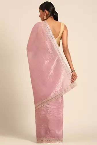 Purple gold crush embroidery work border saree