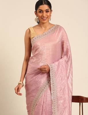 Purple gold crush embroidery work border saree 3