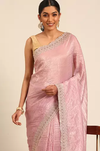 Purple gold crush embroidery work border saree