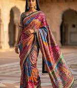Multi Color Print And Real Mirror work Silk Saree