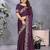 Purple soft satin saree with embroidered border and matching blouse piece