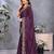 Purple soft satin saree with embroidered border and matching blouse piece