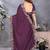 Purple soft satin saree with embroidered border and matching blouse piece