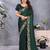 Green soft satin saree with embroidered border and matching blouse piece