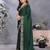 Green soft satin saree with embroidered border and matching blouse piece