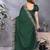 Green soft satin saree with embroidered border and matching blouse piece