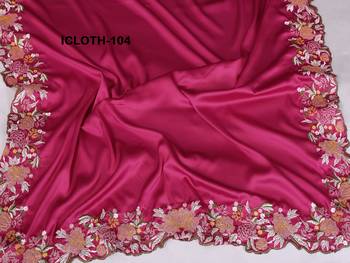 Pink soft satin saree with embroidered border and matching blouse piece 5