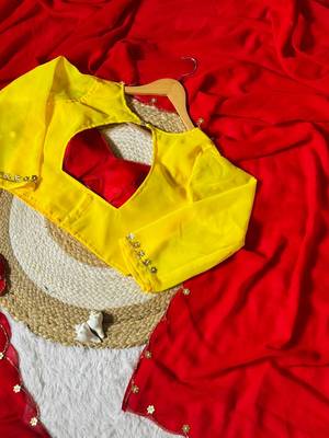 Red Color Handwork Khatali cutdana With Moti & Small Flower Work Border  Faux Georgette Saree 5