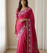 Pink color  aaari mirror foil work silk saree