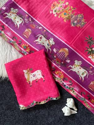 Pink color  aaari mirror foil work art silk saree 4