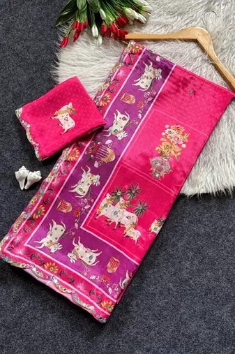 Pink color  aaari mirror foil work art silk saree
