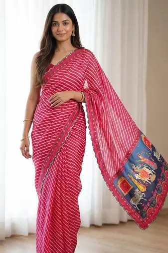  Rani Pink color  aaari mirror foil work silk saree