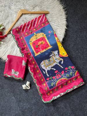  Rani Pink color  aaari mirror foil work art silk saree 4