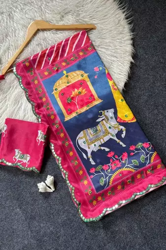  Rani Pink color  aaari mirror foil work art silk saree
