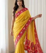 Yellow color  aaari mirror foil work silk saree