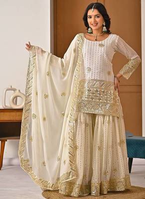 Cream georgette  party wear embroidery sharara  suit set 2
