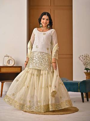 Cream georgette  party wear embroidery sharara  suit set 4