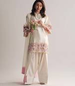 Off white creap silk party wear embroidery suit set