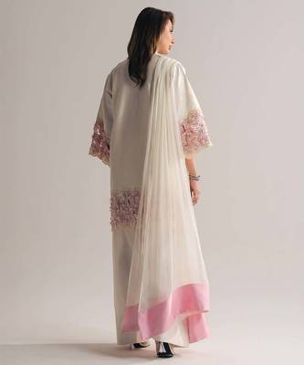 Off white creap silk party wear embroidery suit set 3