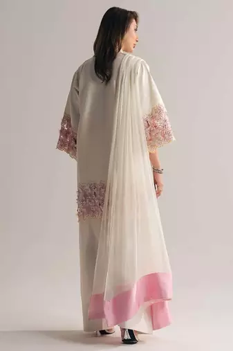 Off white creap silk party wear embroidery suit set