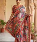 Multi Color Print And Real Mirror work Silk Saree
