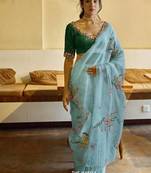 Sky Bluecolor  handwork cut dana flower work  organza  saree