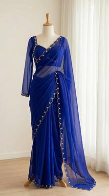 Blue Color hatali Handowrk  Georgette Saree WitKh cutdana With Moti Work  2