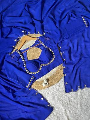 Blue Color hatali Handowrk  Georgette Saree WitKh cutdana With Moti Work  3