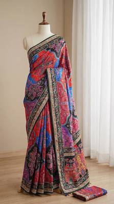 Multi Color ajarakh Print And All Saree Real Mirror work  Work Silk Saree 3