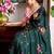 Dark green color flower print and handwork chinon silk saree