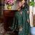 Dark green color flower print and handwork chinon silk saree