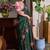 Dark green color flower print and handwork chinon silk saree