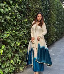 Off-White Roman Glass Ombre Plazzo Suit Set with Mirror Work & Dual Tone Dupatta
