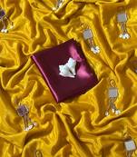 Yellow Color Real Mirror Moti Latkan  Work Chinon Silk Saree