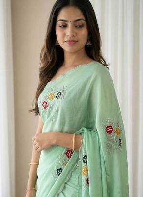 Sea Green Color  Handwork Khatali Butta With Cutdana Sequence work  Silk Saree 2