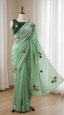 Sea Green Color  Handwork Khatali Butta With Cutdana Sequence work  Silk Saree 3