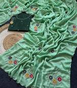 Sea Green Color  Handwork Khatali Butta With Cutdana Sequence work  Silk Saree
