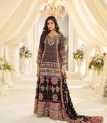 Black natural crepe silk full stitched free size palazzo suits upto 42