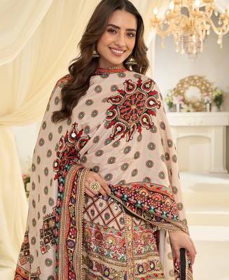 Brown natural crepe silk full stitched free size palazzo suits upto 42 3