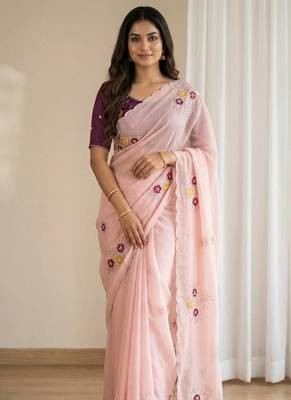 Light Pink Color  Handwork Khatali Butta With Cutdana Sequence work  Silk Saree 1
