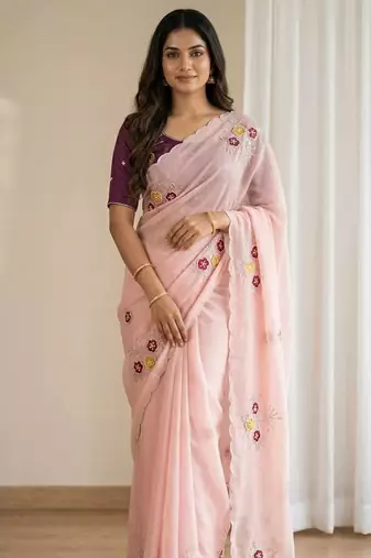 Light Pink Color  Handwork Khatali Butta With Cutdana Sequence work  Silk Saree