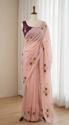 Light Pink Color  Handwork Khatali Butta With Cutdana Sequence work  Silk Saree 2