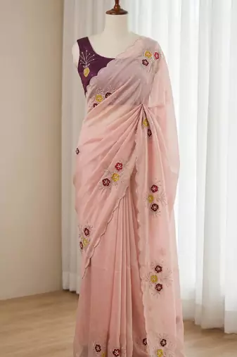 Light Pink Color  Handwork Khatali Butta With Cutdana Sequence work  Silk Saree