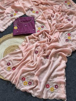 Light Pink Color  Handwork Khatali Butta With Cutdana Sequence work  Silk Saree 3