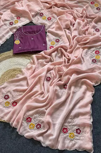 Light Pink Color  Handwork Khatali Butta With Cutdana Sequence work  Silk Saree