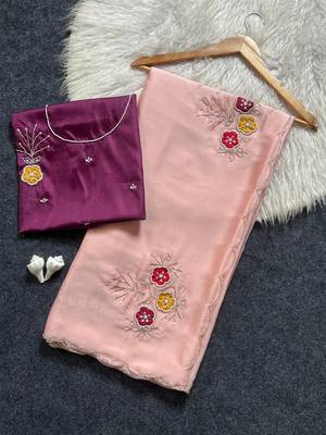 Light Pink Color  Handwork Khatali Butta With Cutdana Sequence work  Silk Saree 4