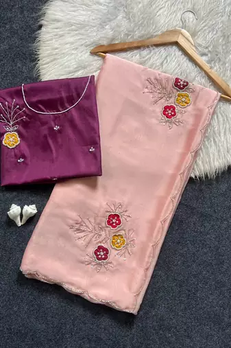 Light Pink Color  Handwork Khatali Butta With Cutdana Sequence work  Silk Saree