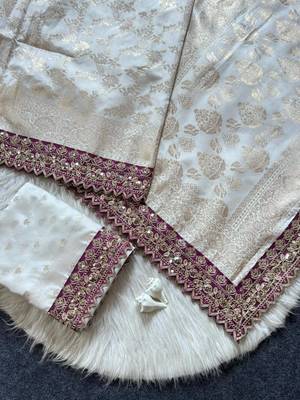 White color embroidery coding & sequence border work art silk saree 4