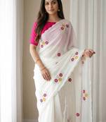 White Color  Handwork Khatali Butta With Cutdana Sequence work  Silk Saree