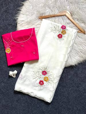 White Color  Handwork Khatali Butta With Cutdana Sequence work  Silk Saree 4